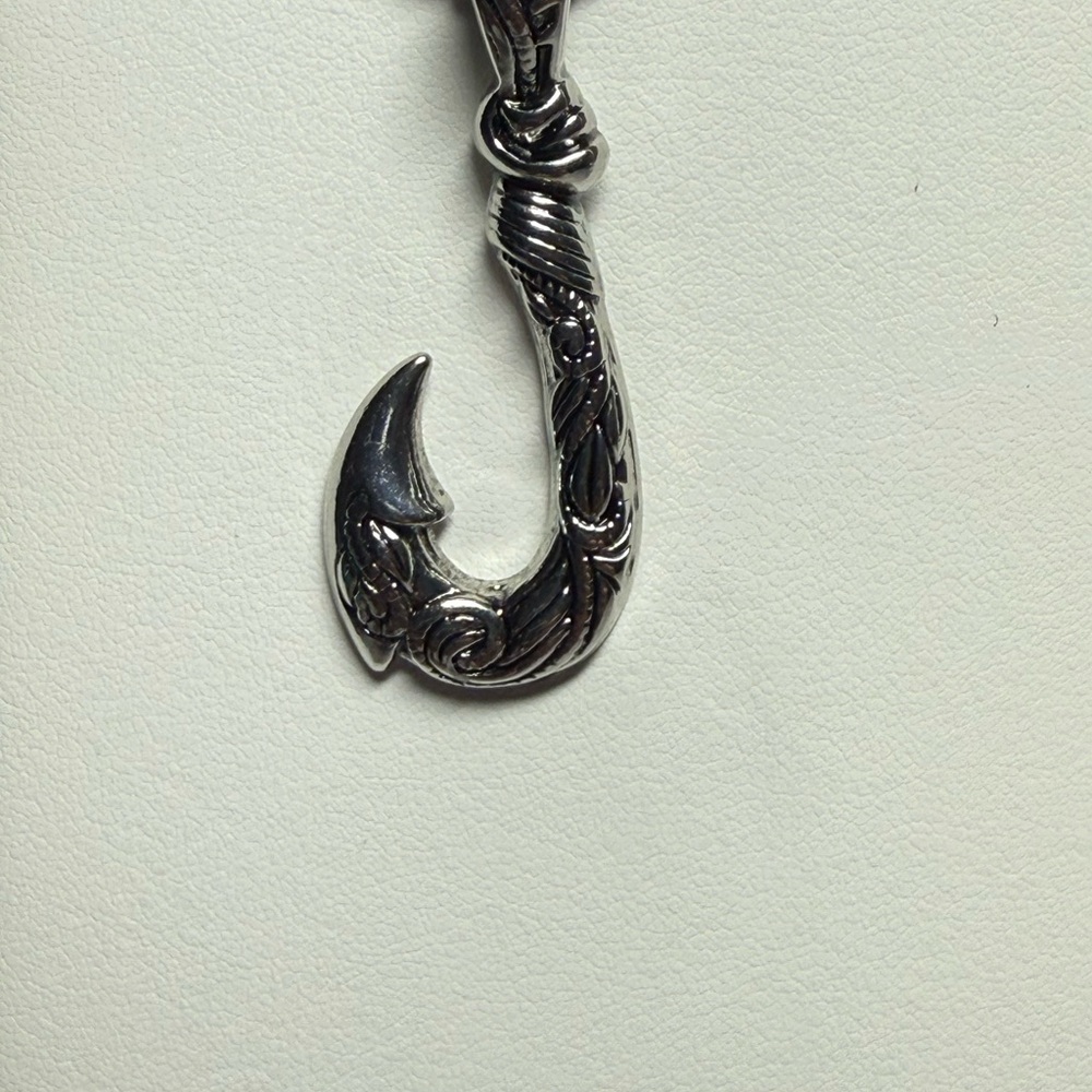 Gunmetal Maori Fish Hook Pendant with Tribal Engravings